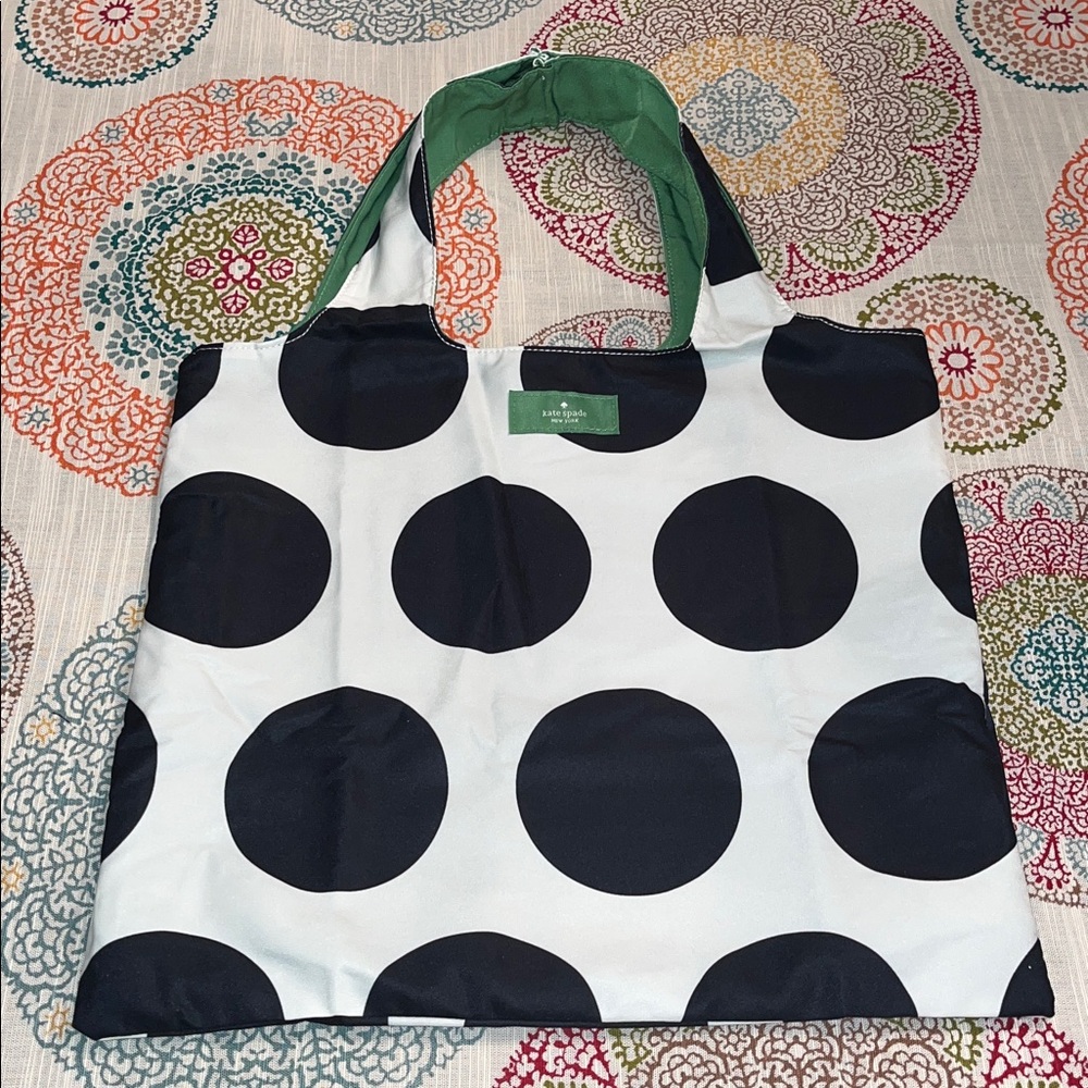 kate spade NIP! Reversible - Black & White Polka Dot /Green Tote Bag - Picture 5 of 12